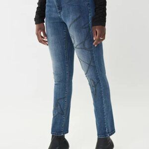 Joseph Ribkoff Denim Medium Blue Embellished Slim Ankle Jeans 223935 Size 8